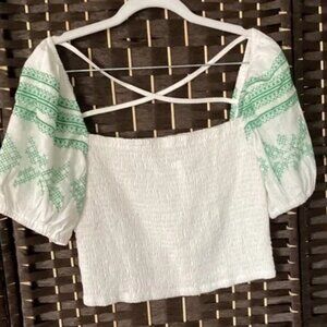 Shirred Square Neck Top (Color: Off White)